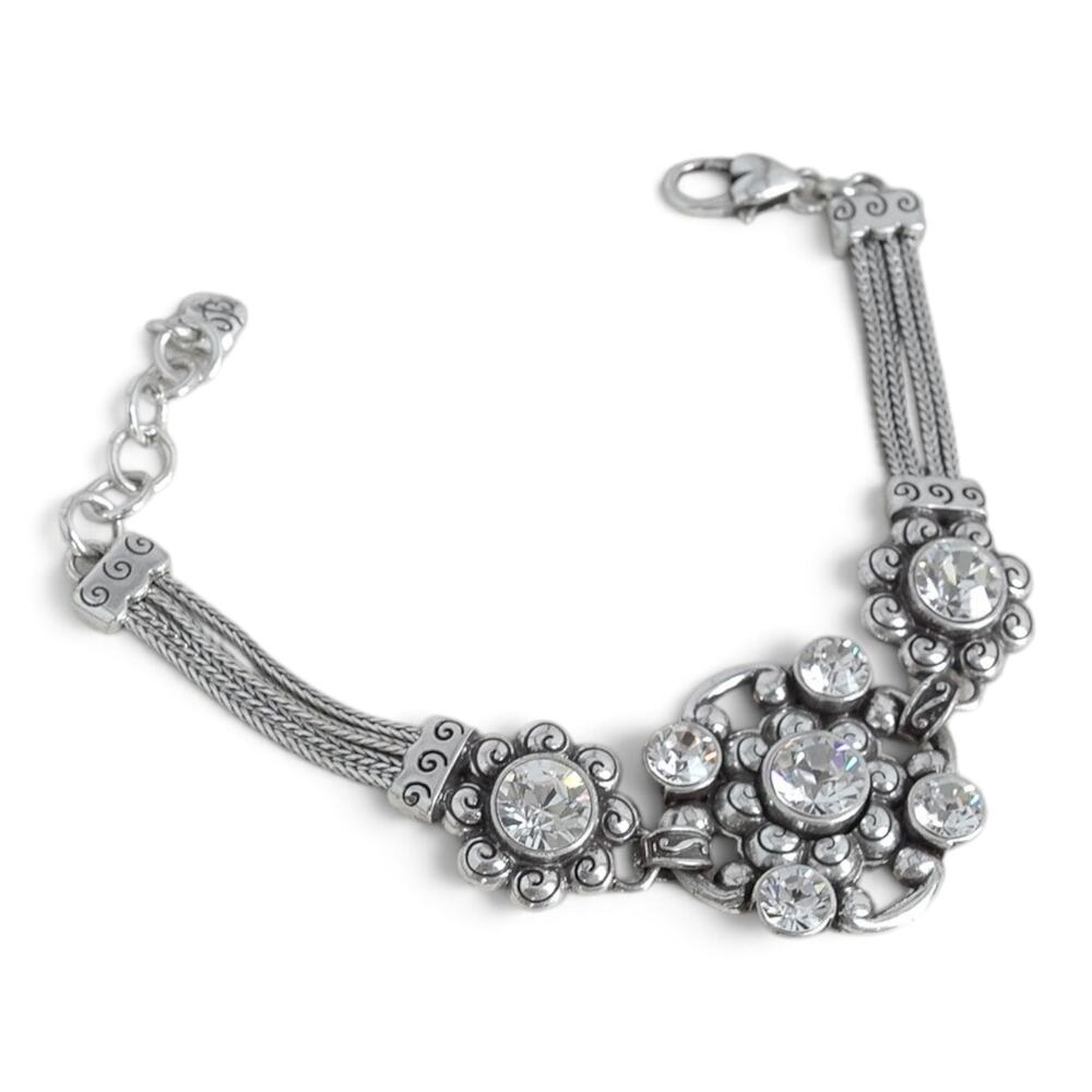 Brighton Twilight Crystal Bracelet Silver Plated Floral Scroll Retired Design